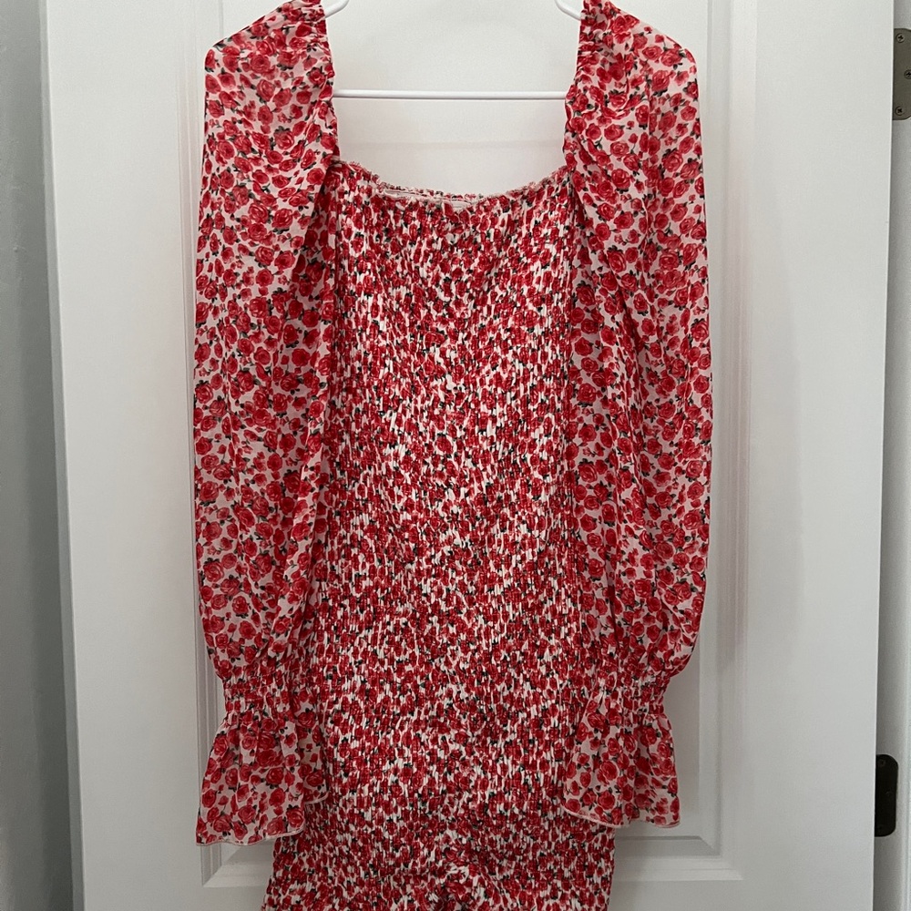 Red and White Floral Dress